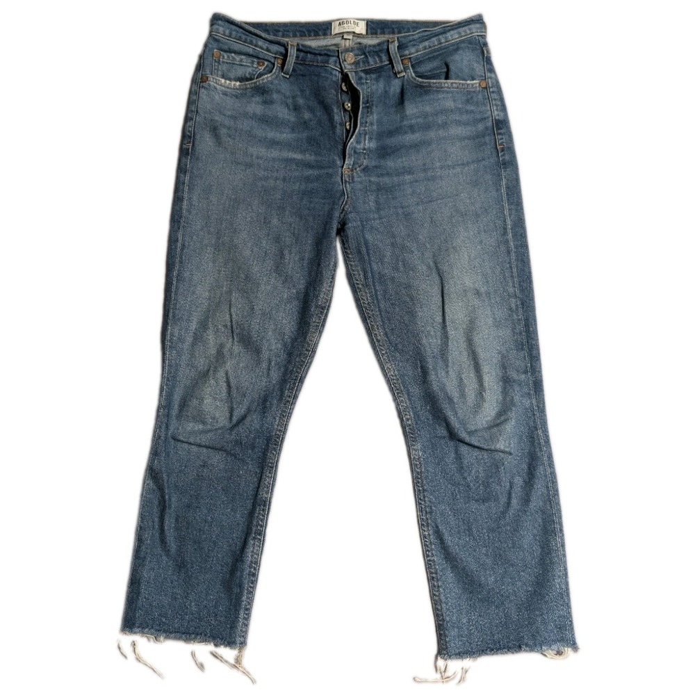 AGOLDE Nico High Rise Slim Jeans Womens 30 Blue Button Fly Raw Hem 22 Inseam